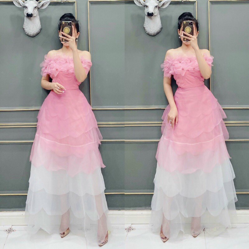 ĐẦM MÃI TẦNG TRỄ VAI ĐÍNH HOA 3D ( ảnh và video thật 1000%)