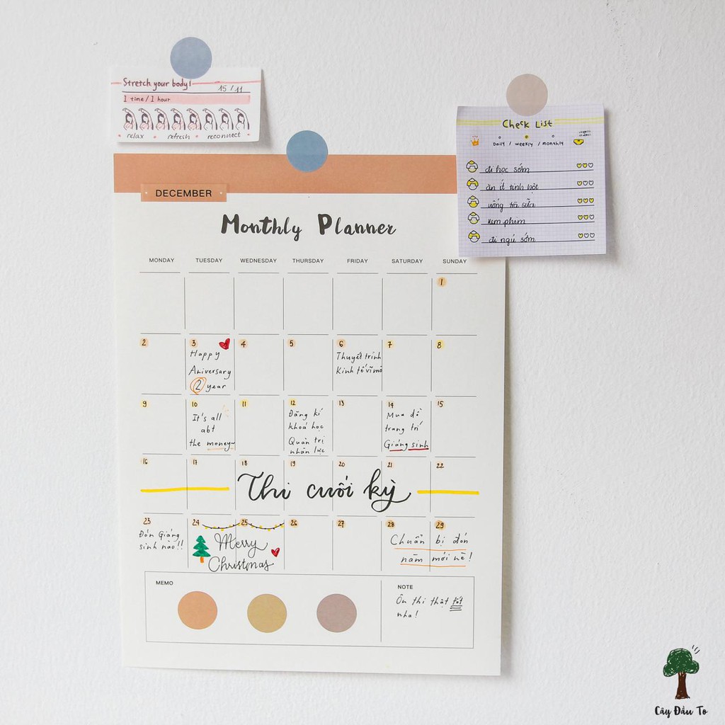 Set 10 Giấy Lập Kế Hoạch Tháng Morandi Planner Cây Đầu To