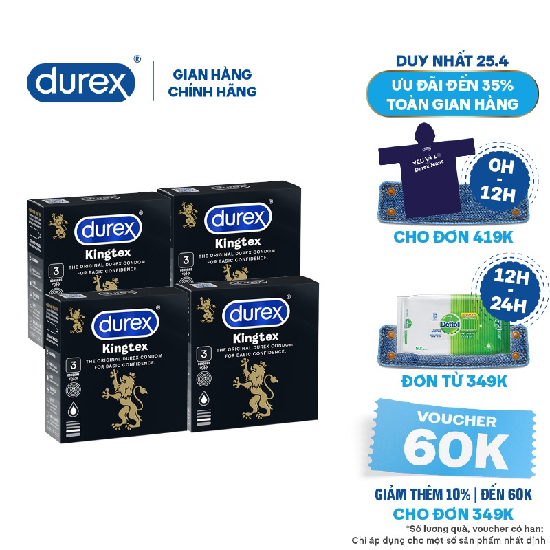 Bộ 4 bao cao su Durex Kingtex 3 bao/hộp