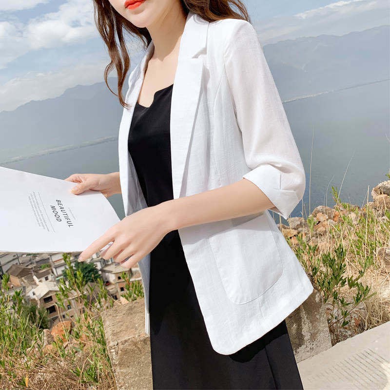 Linen small suit jacket mỏng 2021 Summer plus bộ quần áo cotton và vải lanh cỡ lớn, chống nắng phong cách Hàn Quốc,