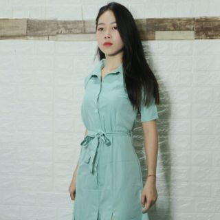 [FREE SHIP 50K] Đầm sơ mi mint xẻ tà