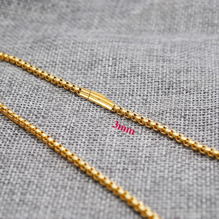 Dây chuyền inox kiểu bông dừa khít 3mm khóa gài vip mạ vàng siêu đẹp, bền màu, phù hợp cho cả nam và nữ