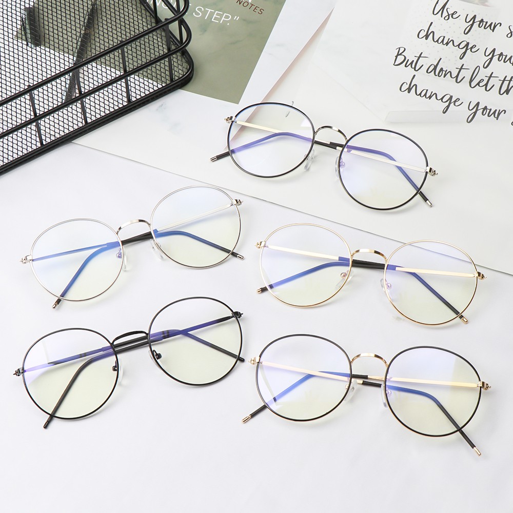 Mắt kính gọng kim loại tròn chống ánh sáng xanh thời trang cho nam nữ