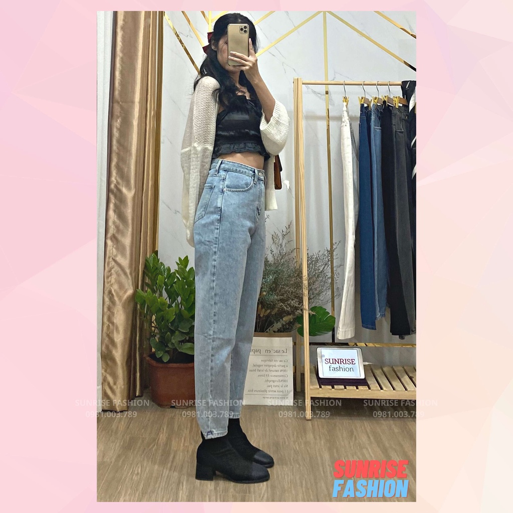 Quần jean baggy nữ lưng cao tôn dáng, quần bò baggy nữ cạp cao Sunrise Fashion S512