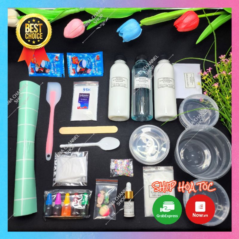 Bộ Kit Slime Mây Tuyết Mỹ Cao Cấp Siêu Đẹp, An Toàn, dễ làm, giá rẻ nhất, 20 Món Kèm HDSD Và Quà Tặng