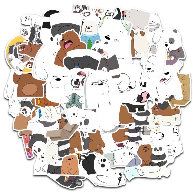 Set 100 sticker dán trang trí hình ba chú gấu  dùng để trang trí điện thoại di động/ván trượt/vali không để lại dấu keo