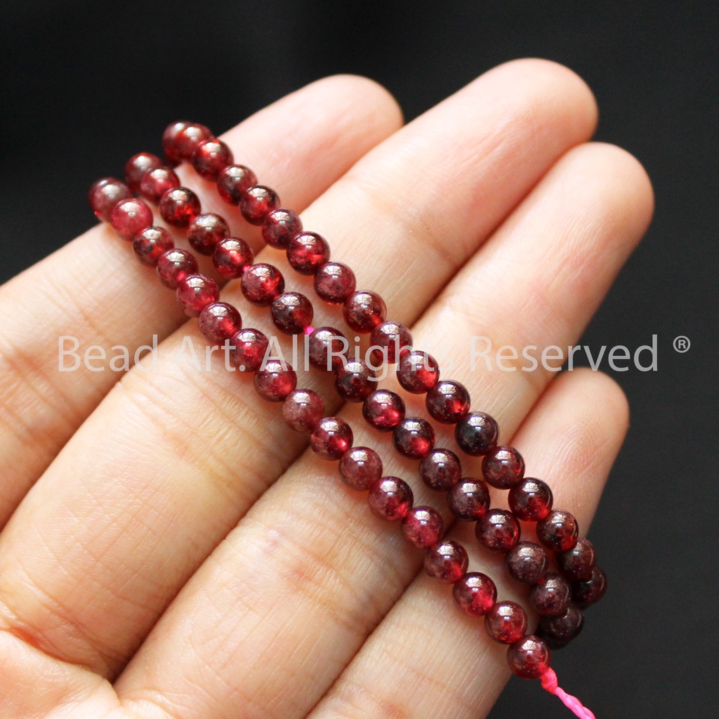 4MM Đá Hồng Lựu  Loại AB, Hoả, Thổ, Vòng Tay Phong Thuỷ, Chuỗi Hạt S50 - Bead Art