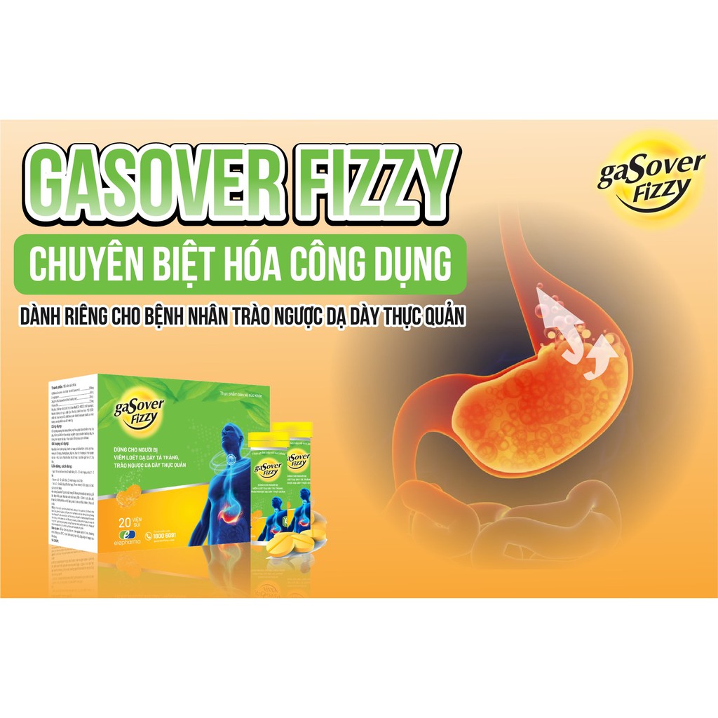 Gasover Fizzy Hộp 20 Viên Sủi - Hỗ trợ giảm nguy cơ trào ngược dạ dày thực quản - Yespharmacy