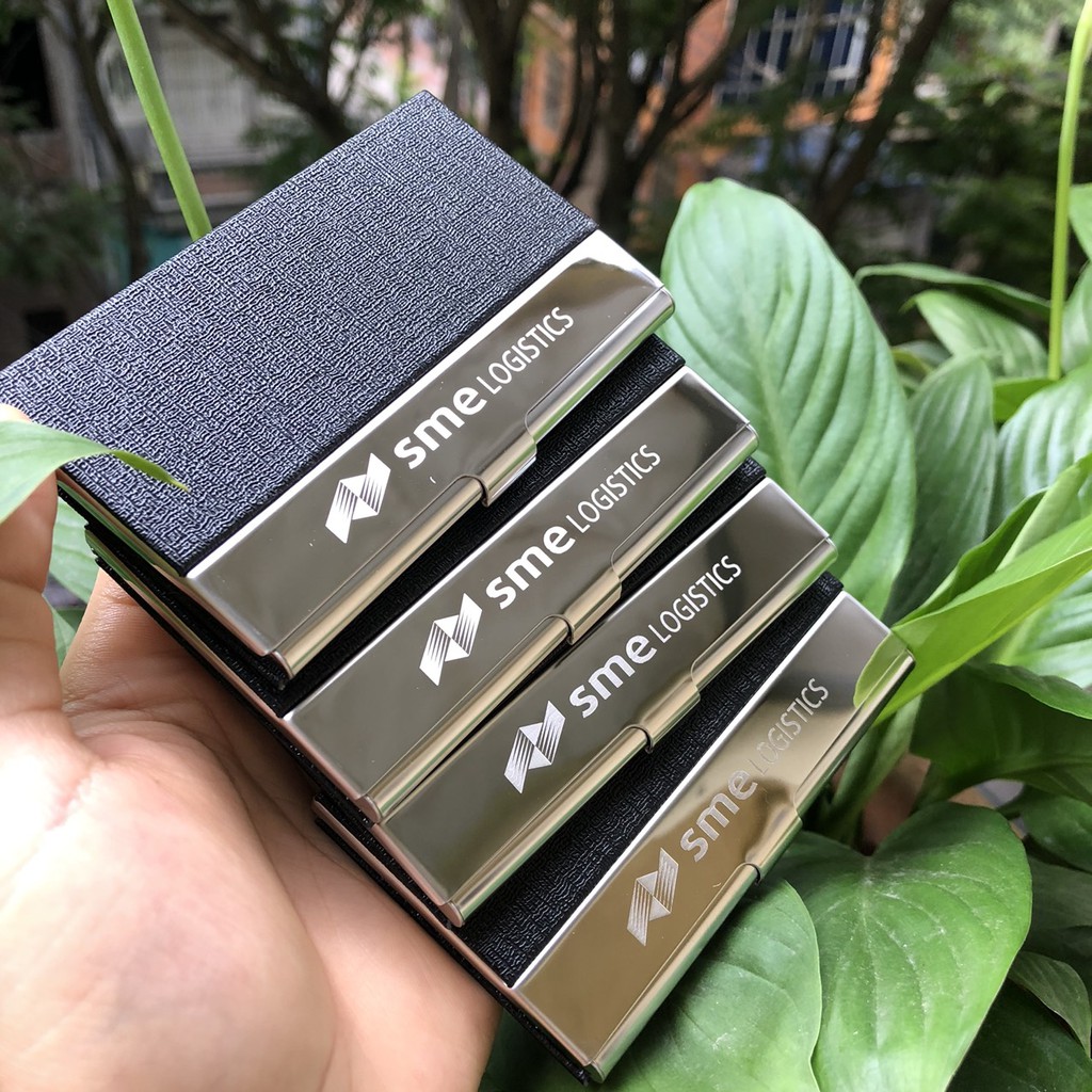 Hộp đựng name card không gỉ bọc da simili đẹp HC05 nâu