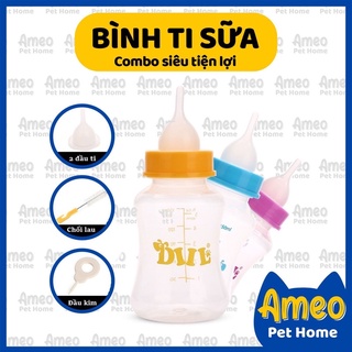 (Xả hàng) Bình sữa ti cho chó mèo sơ sinh, bình ti thú cưng đầy đủ phụ kiện, đủ size - Ameo Pet Home