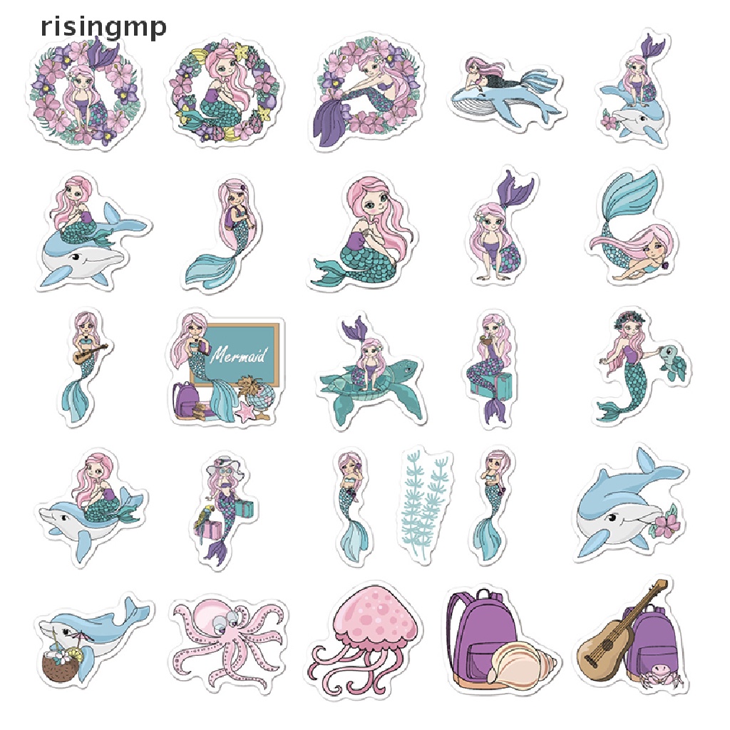 Bộ 50 Miếng Dán Graffiti Hình Nàng Tiên Cá / Động Vật Đại Dương Dùng Trang Trí Sổ Tay / Xe Máy ♨Nóng Bỏng