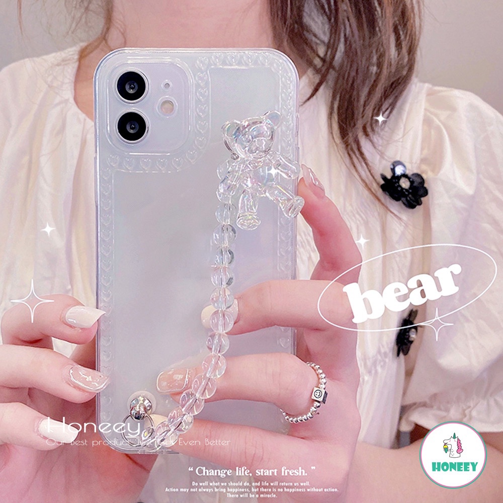 Ốp Điện Thoại TPU Dẻo Trong Suốt Mỏng Nhẹ Họa Tiết Chú Gấu & Vòng Đeo Tay Cho iPhone 12 11 Pro Max X Xs XR 8 7 Plus