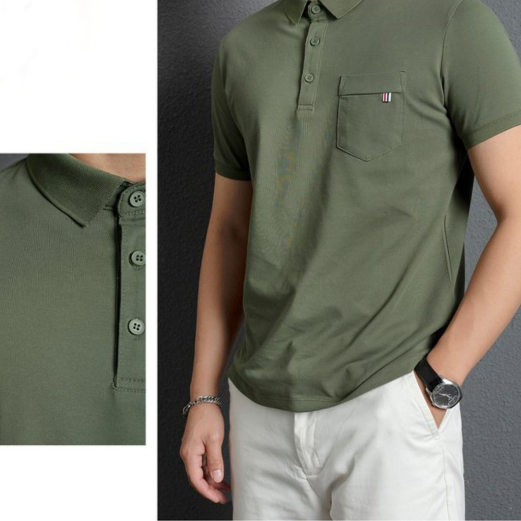 Áo Polo Nam cổ bẻ túi ngực dáng Hàn cổ bẻ vải cá sấu CVC cao cấp mẫu T | BigBuy360 - bigbuy360.vn