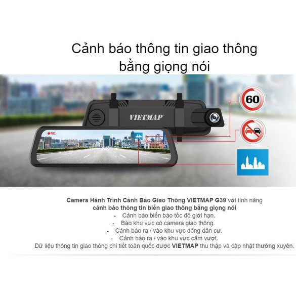 CAMERA HÀNH TRÌNH VIETMAP G39 MÀN HÌNH GƯƠNG ĐIỆN TỬ THÔNG MINH - Chính hãng