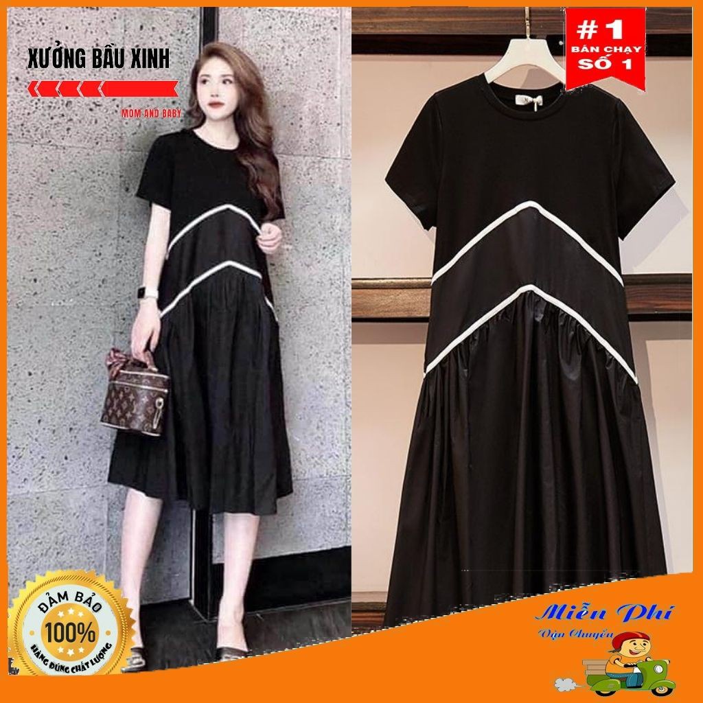 Váy bầu thời trang thiết kế M126 chất Cotton freesize từ 45 đến 70kg