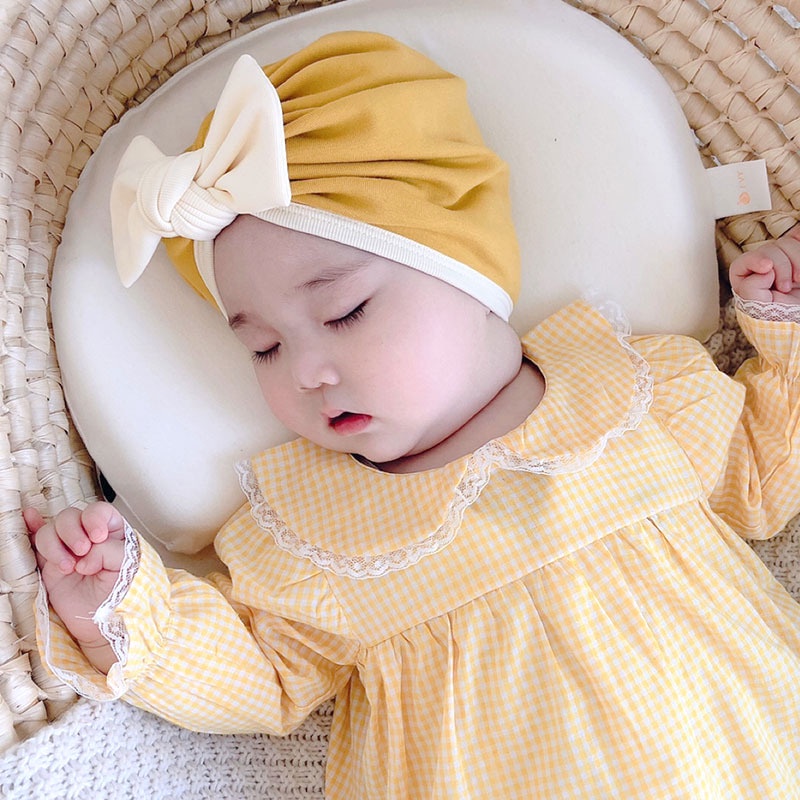 Mũ Cotton Trùm Đầu Đính Nơ Dễ Thương Thời Trang Xuân Thu Cho Bé Gái