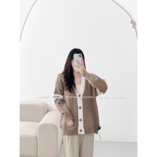 Áo cardigan len pha viền