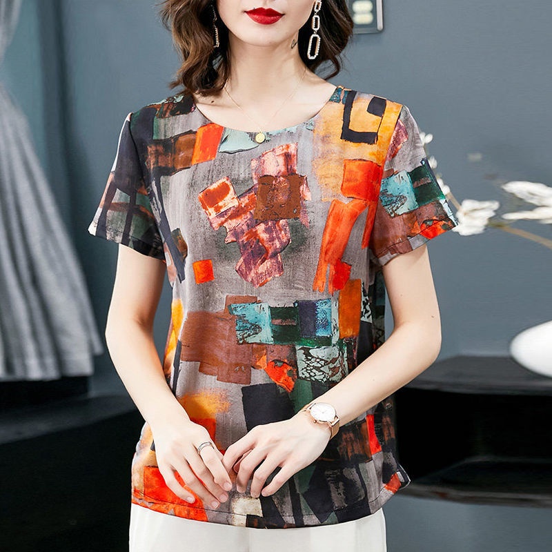Áo Thun Lụa Lạnh Tay Ngắn Dáng Rộng Thời Trang Mùa Hè Cho Nữ