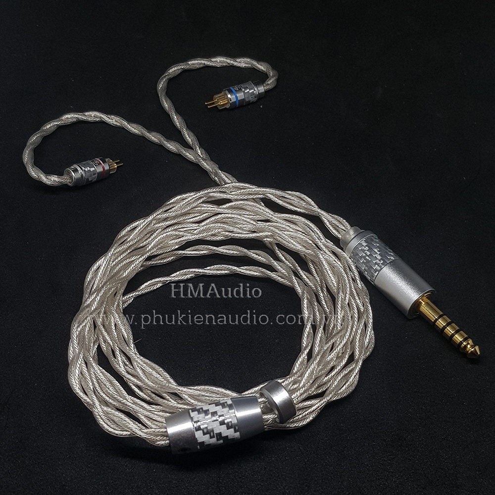 Dây tai nghe đồng mạ bạc 7NOCC Litz 23AWG 1.25mm tết 4 - Connector 2pin 0.78mm