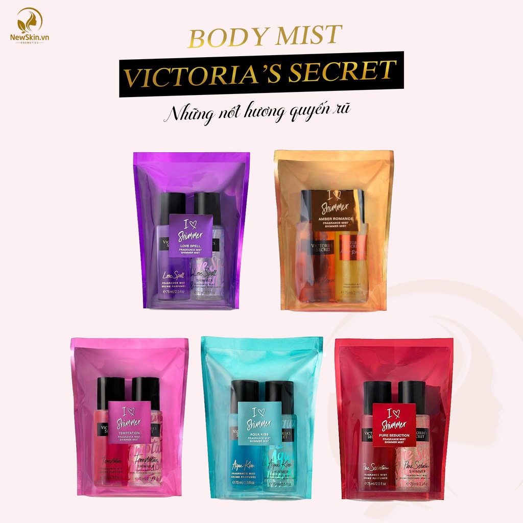 Set 2 Xịt Thơm Nước Hoa Victoria’s Secret I Love Shimmer Mini Fragrance Mist Gift 75ml