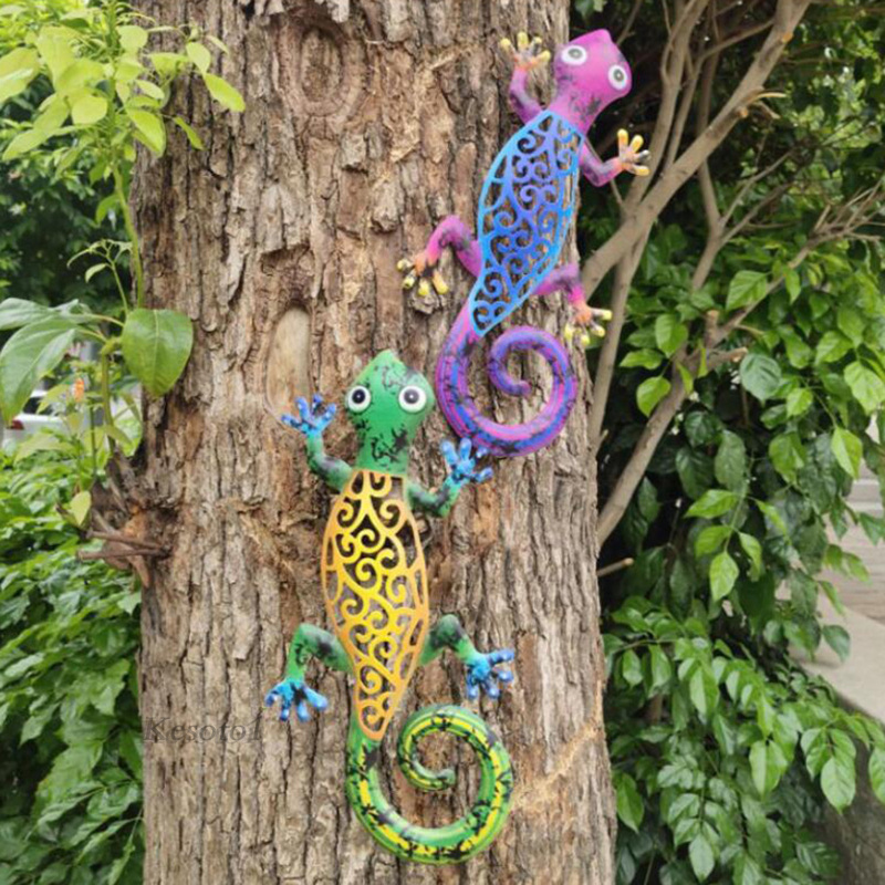 [KESOTO1]2xWall Hanging Gecko Artworkd Decorative Lizard Outdoor Garden Decor  Blue