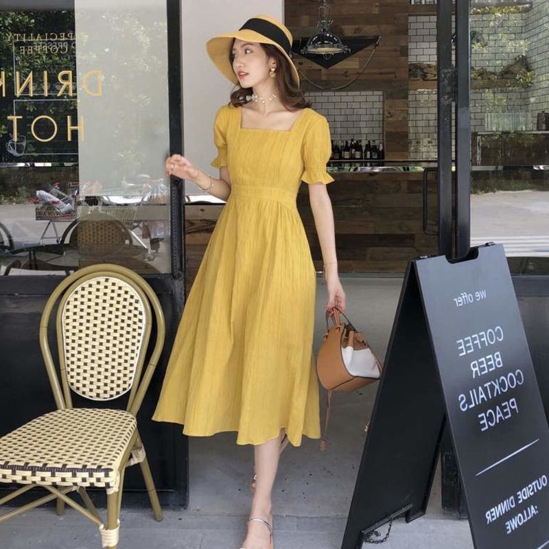 Đầm Nữ Tay Ngắn Cổ Vuông Thời Trang Quyến Rũ