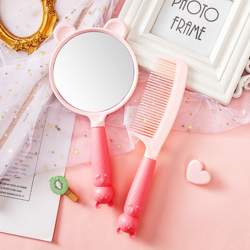 Bộ 2 gương lược cầm tay tiện dụng kèm sticker cute