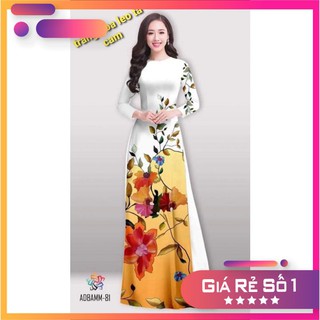 Áo dài in 3d cổ tròn 2p dài tay nhiều sang trọng quyến rũ