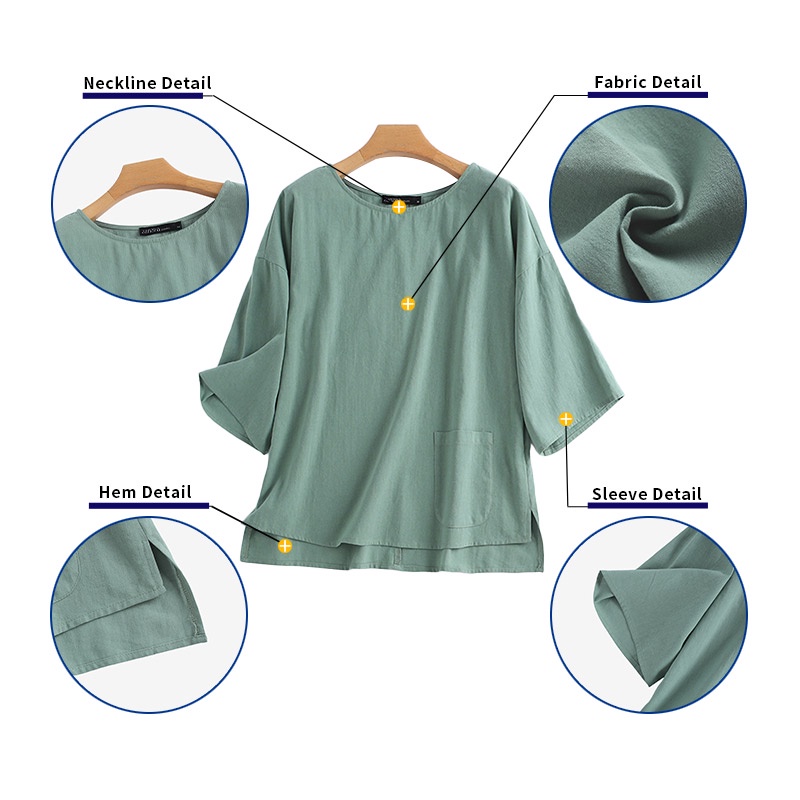 Zanzea Áo Sơ Mi Tay Lửng 3 / 4 Cổ Tròn Màu Trơn Phong Cách Châu Âu Cho Nữ