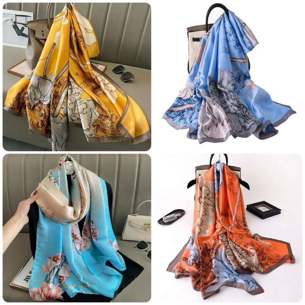 KL066 Các mẫu khăn choàng lụa họa tiết hoa mẫu đơn kích thước 90*180cm