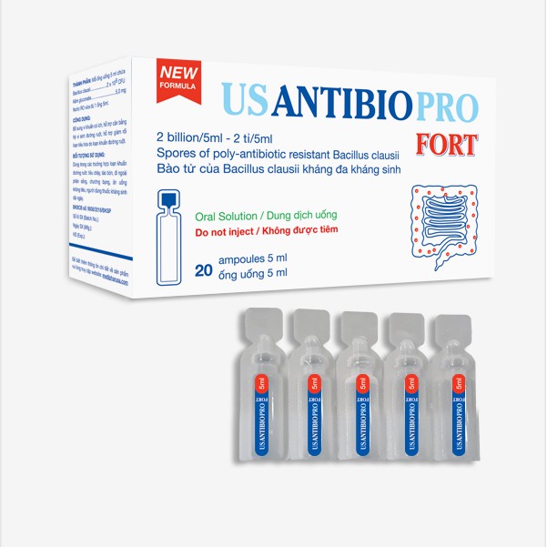 Usantibiopro Fort – Hỗ trợ cân bằng hệ vi sinh đường ruột, giảm rối loạn tiêu hóa (Hộp 20 ống)