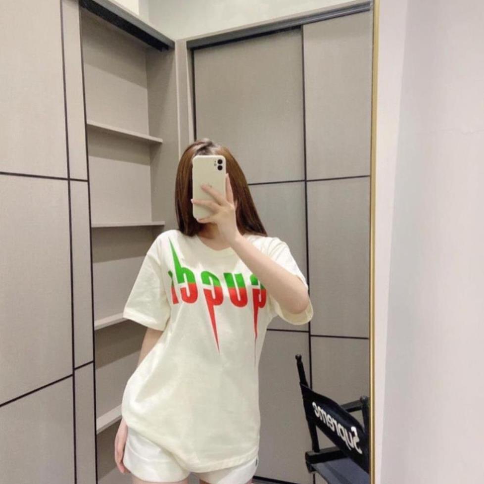 Áo thun tay ngắn vải cotton in chữ Gucci sành điệu cho nam nữ ! # ⚡