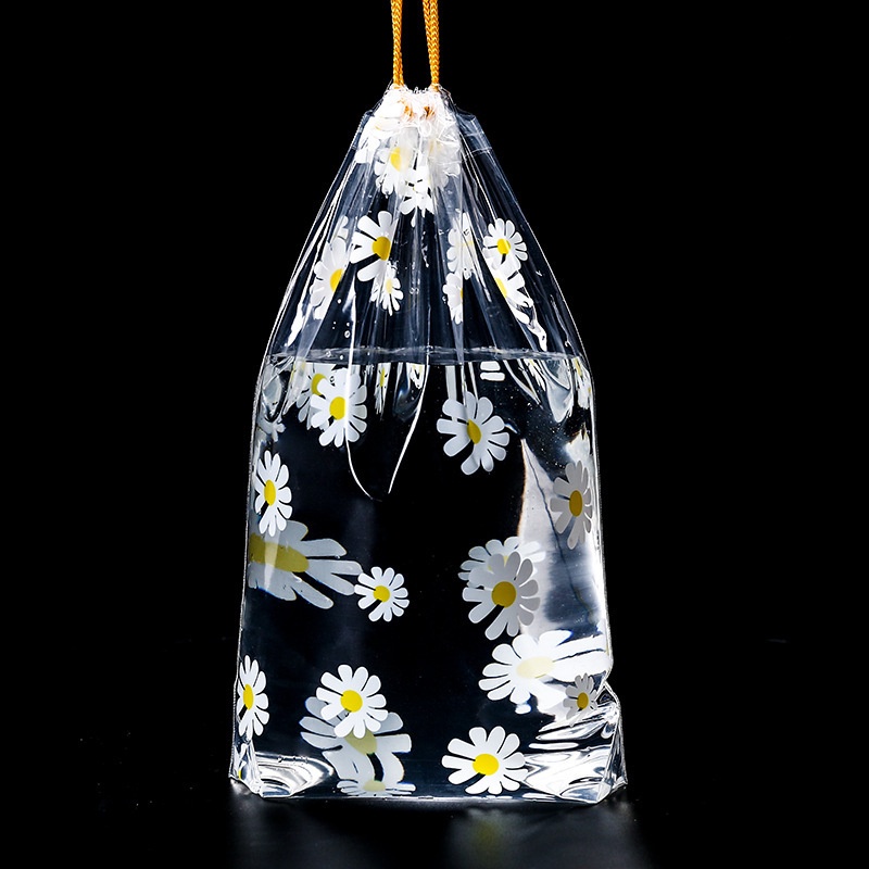 1 Túi Đựng Mỹ Phẩm Trong Suốt Chống Thấm Nước Có Dây Rút In Họa Tiết Hoa Cúc Xinh Xắn