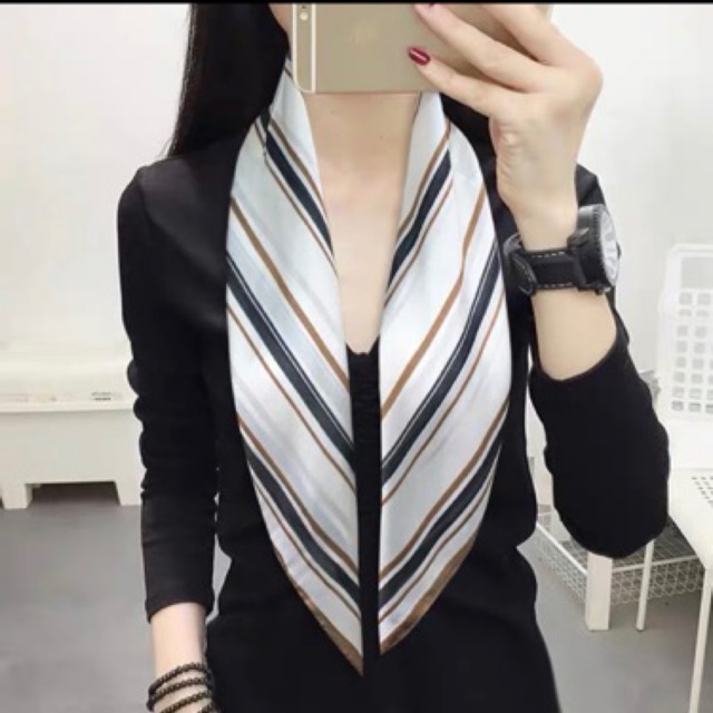 Khăn turban lụa vuông size 70x70cm in sọc đơn giản - Maben