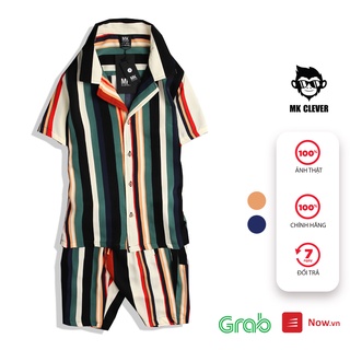 Bộ quần áo nam sọc kẻ MK Clever, chất liệu lụa satin nhẹ và mát - LK01