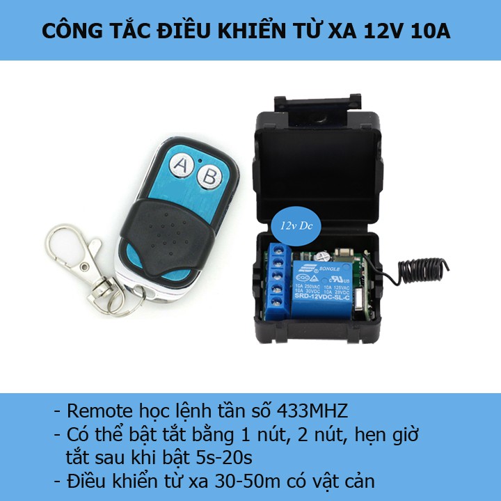 Mạch công tắc điều khiển từ xa 12V 10A Remote (MÀU XANH) remote 2 nút