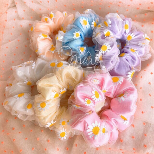 [RẺ VÔ ĐỊCH] Cột tóc scrunchies hoa cúc hai lớp - Ảnh thật