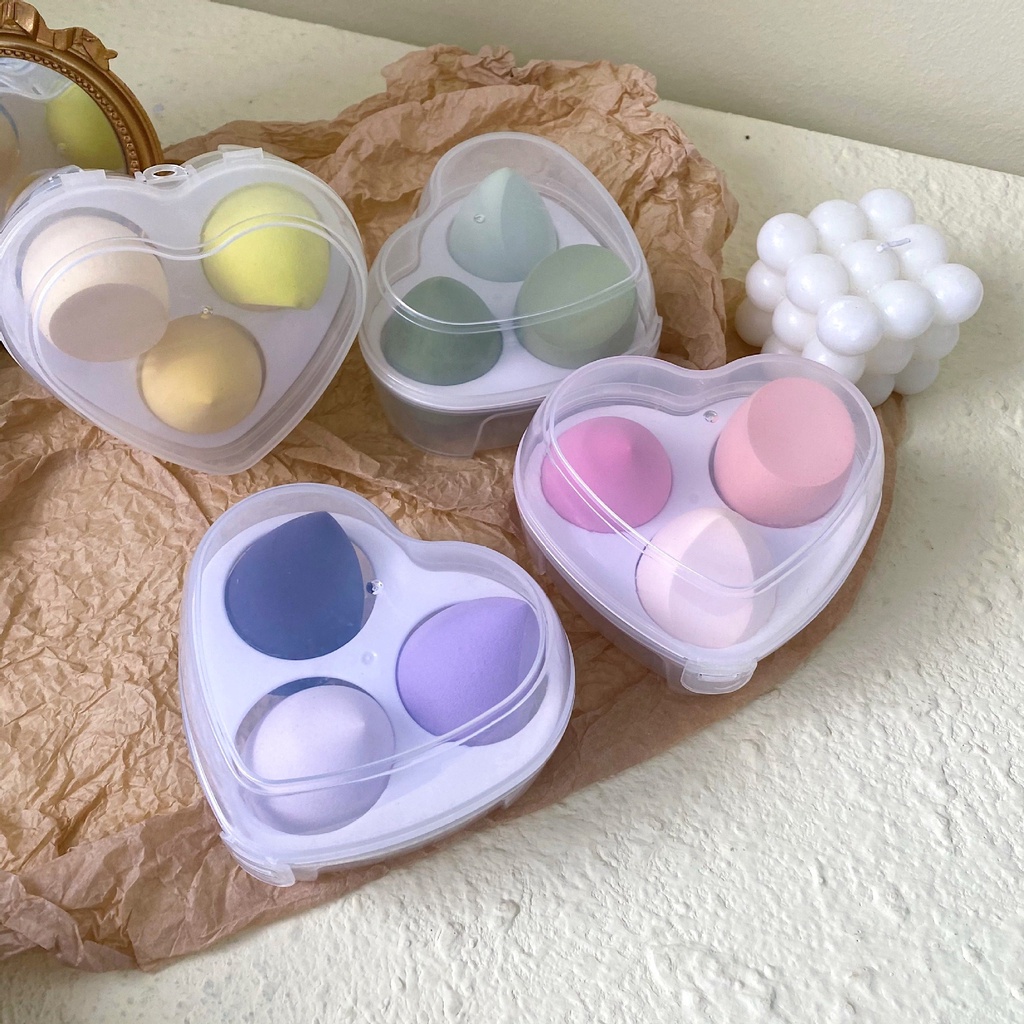Set 3 Mút Trang Điểm Trái Tim Nhiều Màu Sắc Dùng Khi Ướt Và Khô