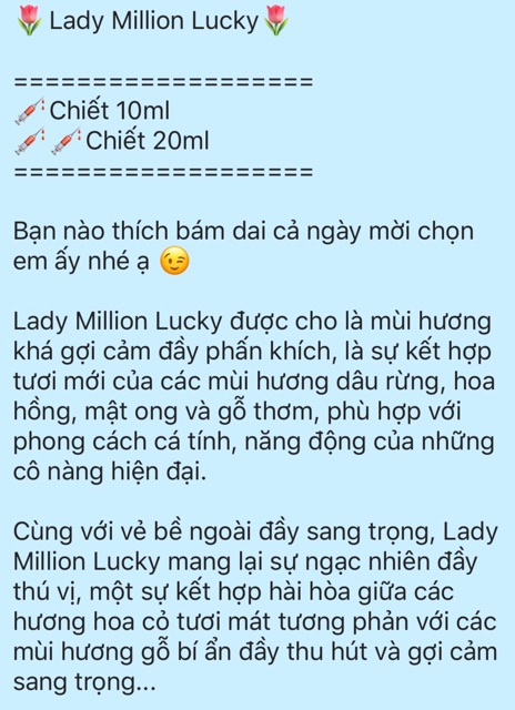 Nước hoa mẫu thử Nữ Lady Million Lucky