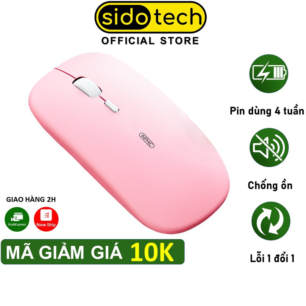 Chuột không dây cute màu hồng sạc điện SIDOTECH Inphic M1P dòng silent pin sạc 1 lần dùng 4 tuần cho máy tính laptop pc