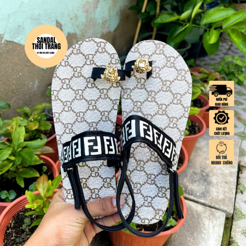 Dép sandal nữ xỏ ngón, SANDALTHOITRANG Giày sandal nữ đi học sỏ ngón học sinh FF màu kem sandal đồng nai Full Size 30-44