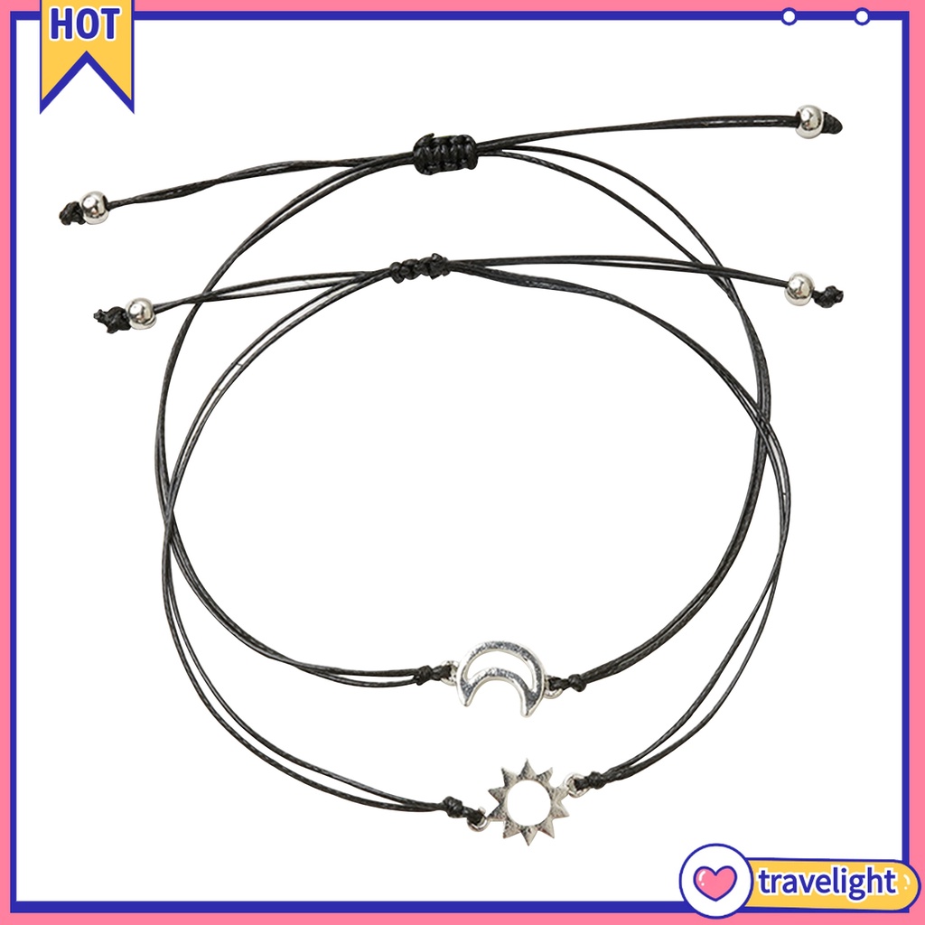 (Travelight) Set 2 Vòng Tay Mặt Hình Mặt Trăng Và Mặt Trời Có Thể Điều Chỉnh Kích Cỡ