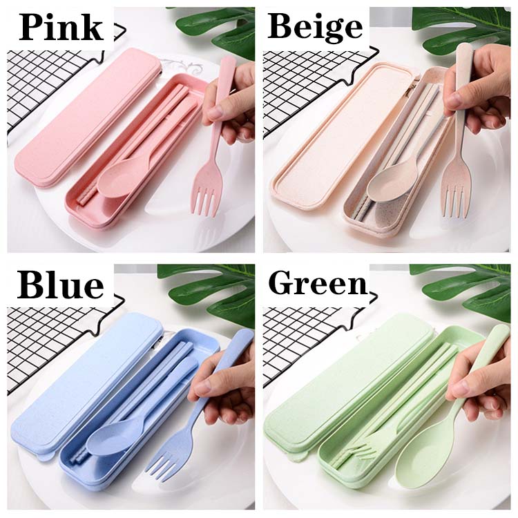 Set 3 Món Đũa Muỗng Nĩa Bằng Lúa Mạch Sáng Tạo Cho Trẻ Em Đi Du Lịch