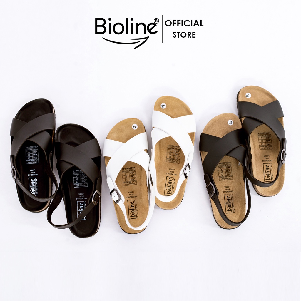 Xăng đan birken chữ X da PU cao cấp sandals đế trấu thời trang unisex chính hãng Bioline