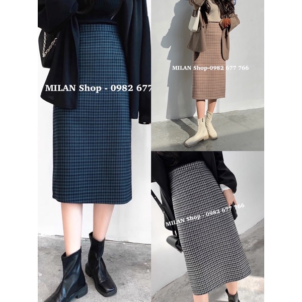 Chân váy dạ dài nhiều mẫu kẻ caro thời trang