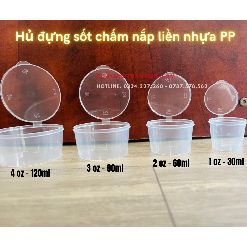 Combo 50 Hủ sốt,hộp sốt nắp liền 1oz, 2oz, 3oz, 4oz  chịu nhiệt tốt dùng đựng sốt chấm,topping
