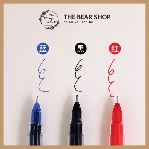 Bút mực gel dung lượng lớn ngòi 0.5mm thiết kế vỏ trong suốt màu đen đỏ xanh - The Bear Shop