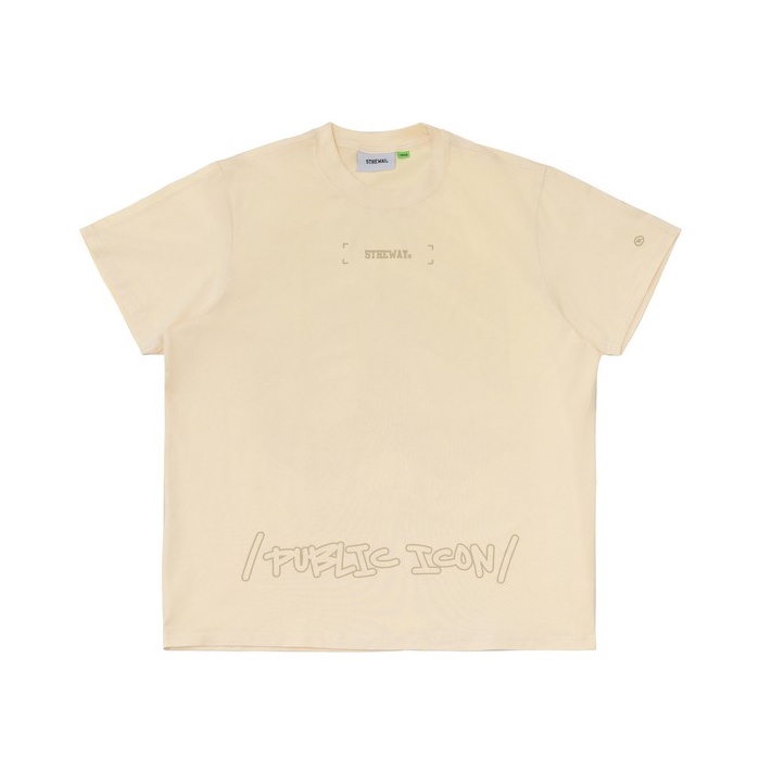 5THEWAY® /public icon/ BIG LOGO SQUARE TEE™ in PRISTINE aka Áo Thun Tay Ngắn Kem