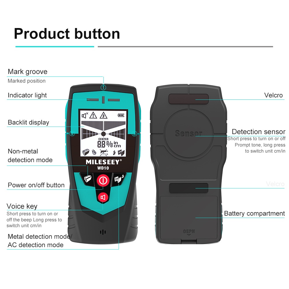 Máy Dò Tường Cảm Biến Đa Năng WD10 Bằng Kim Loại Với Màn Hình LCD Tiện Dụng