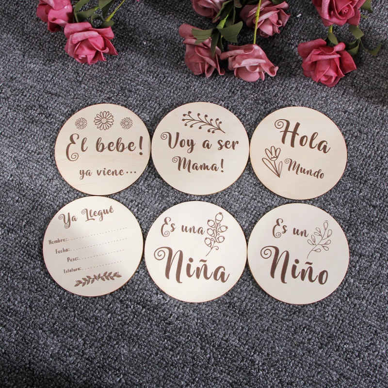 Bộ 6 Tấm Thẻ Ghi Chú Đánh Dấu Cột Mốc Phát Triển Theo Tháng In Họa Tiết Hoa / Chữ Cái Tiếng Tây Ban